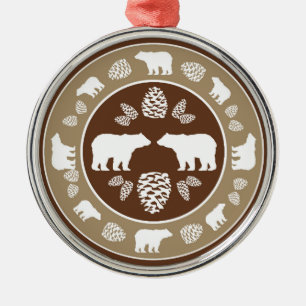 Rustic beige brown bear pinecone round ornament