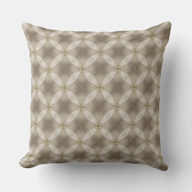 Rustic Beige & Brown Circle Geometric Pattern Cushion (Front)
