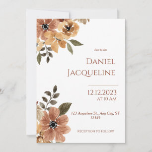 Rustic Beige Brown Floral Wedding Invitation