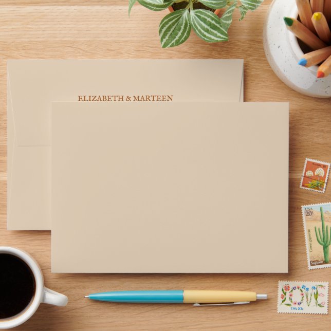 Rustic Beige Brown Maple Leaves Autumn Wedding  Envelope (Desk)