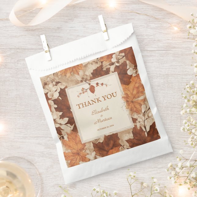 Rustic Beige Brown Maple Leaves Autumn Wedding Favour Bags (Clipped)