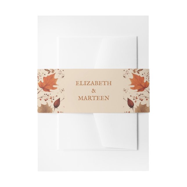 Rustic Beige Brown Maple Leaves Autumn Wedding Invitation Belly Band (Front Example)
