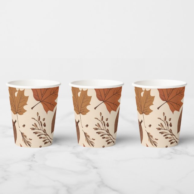 Rustic Beige Brown Maple Leaves Autumn Wedding Paper Cups (Multi)