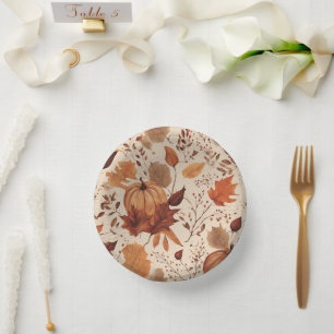 Rustic Beige Brown Maple Leaves Autumn Wedding Paper Plate