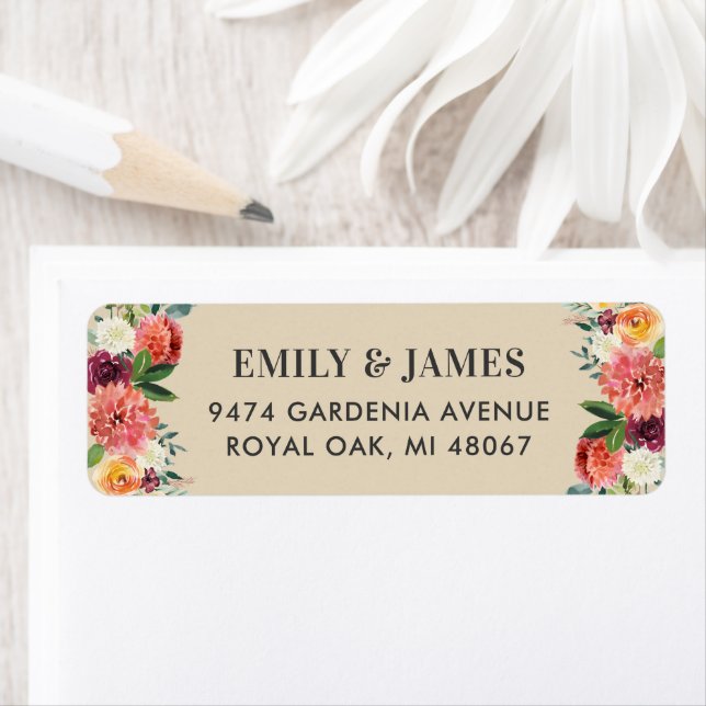 Rustic Beige Burgundy Fall Floral Return Address (Insitu)