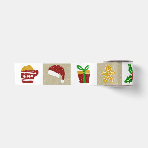 Rustic Beige Christmas Icons Snow  Satin Ribbon