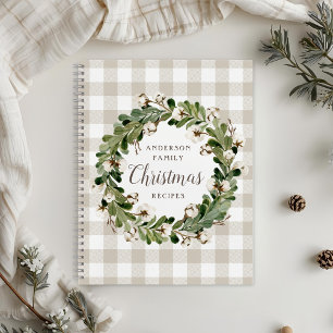 Rustic Beige Cotton Wreath Christmas Family Recipe Notebook
