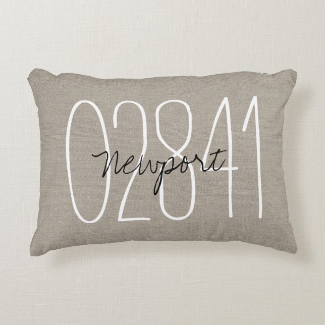 Rustic Beige Custom Town and Zip Code Accent Pillo Decorative Cushion (Front)