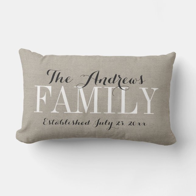Rustic Beige Family Monogram and Wedding Date Outdoor Cushion (Front)