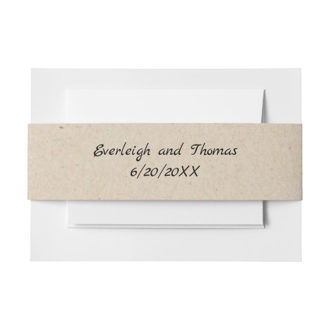 Rustic Beige Faux Kraft Cardboard Monogramed Belly Invitation Belly Band (Front Example)
