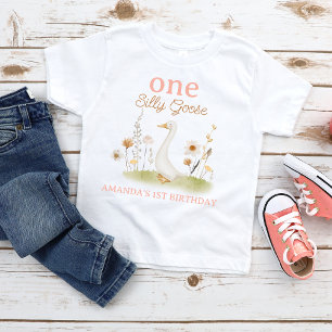 Rustic Beige Floral One Silly Goose 1st Birthday Baby T-Shirt