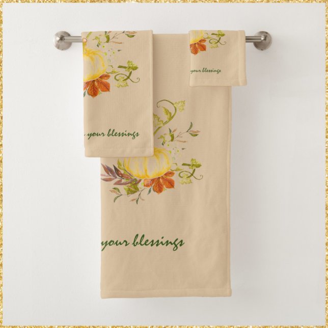Rustic Beige Give Thanks Pumpkin Bouquet Bath Towe Towel Set (Bookmark my store: https://www.zazzle.com/store/capricepetit?rf=238091145531749709)