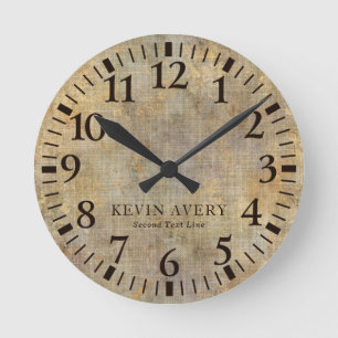 Rustic Beige Gold Linen Texture Round Clock