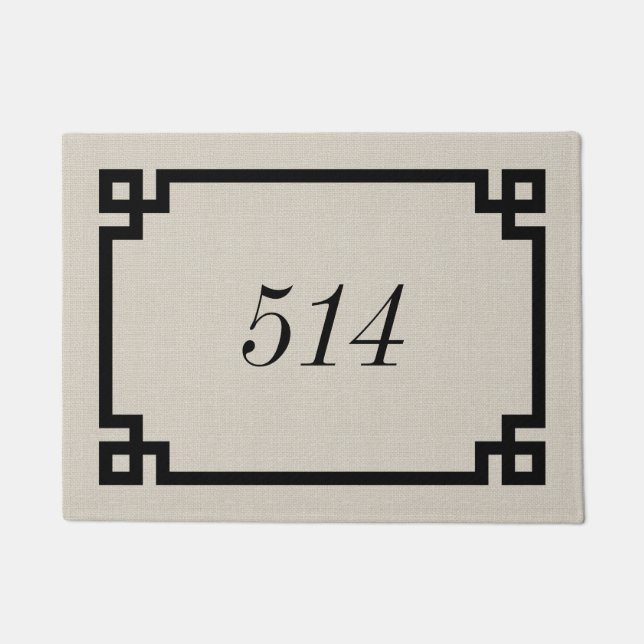 Rustic Beige Greek Key Personalised Address Number Doormat (Front)