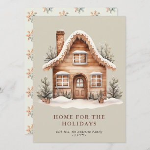 Rustic Beige Home for Holidays Flat Holiday Card