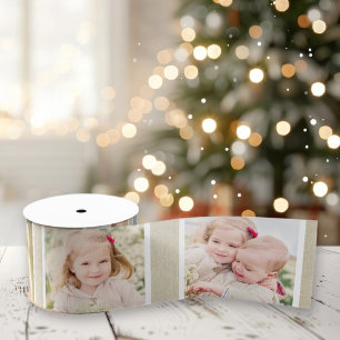 Rustic Beige Linen Custom Photo Satin Ribbon