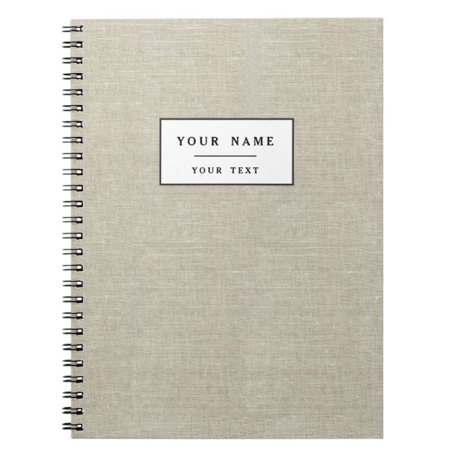 Rustic Beige Linen Printed Notebook (Front)