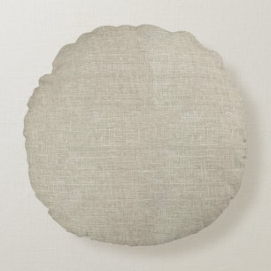 Rustic Beige Linen Printed Round Cushion