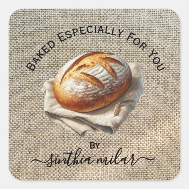 Rustic beige linen Sourdough bread  Square Sticker (Front)