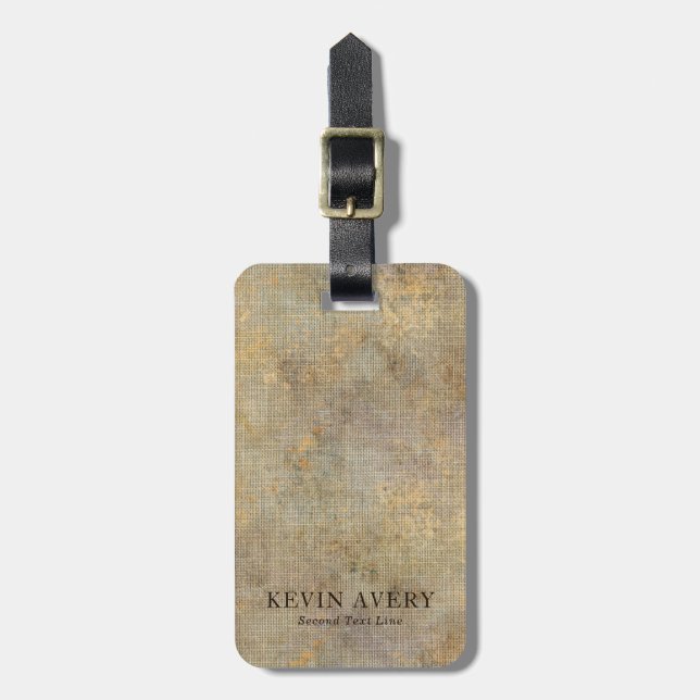 Rustic Beige Linen Texture Luggage Tag (Front Vertical)
