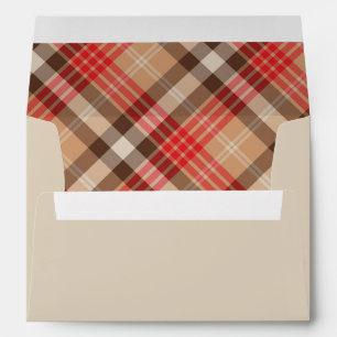 Rustic Beige Red Brown Tartan Plaid Holiday Envelope