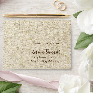 Rustic Beige Script A7 Return Address Wedding Envelope