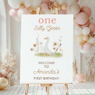 Rustic Beige Silly Goose 1st Birthday Welcome Sign