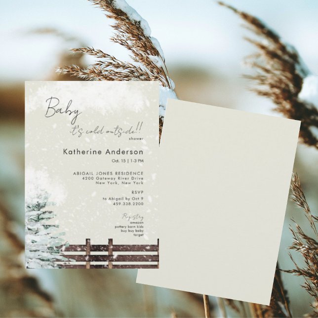 Rustic Beige Snowy Baby it's Cold Outside  Invitation (Creator Uploaded)