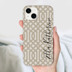 Rustic Beige Trellis Monogram Case-Mate iPhone 14 Case