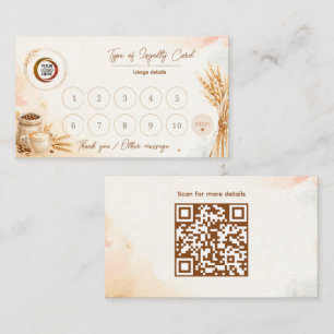 Rustic beige watercolor bakery loyalty reward card