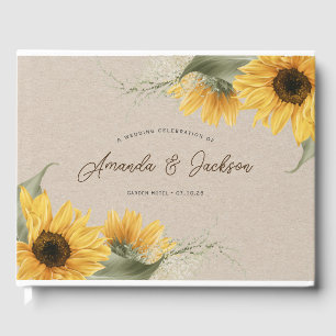Rustic beige watercolor sunflower elegant wedding  guest book