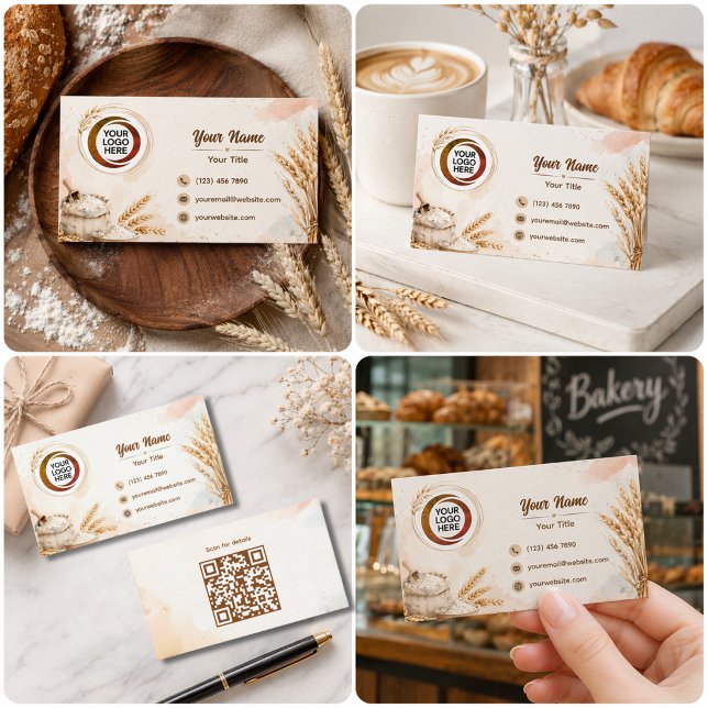 Rustic beige watercolor wheat bakery business  card (Rustic beige watercolor wheat bakery business card)