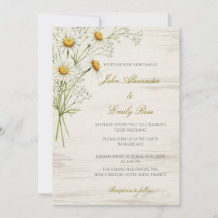 Rustic Beige Wedding Invitation with Daisy Florals