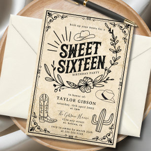 Rustic Beige Western Cowgirl Sweet Sixteen Invitation