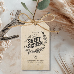 Rustic Beige Western Floral Sweet Sixteen Birthday Gift Tags