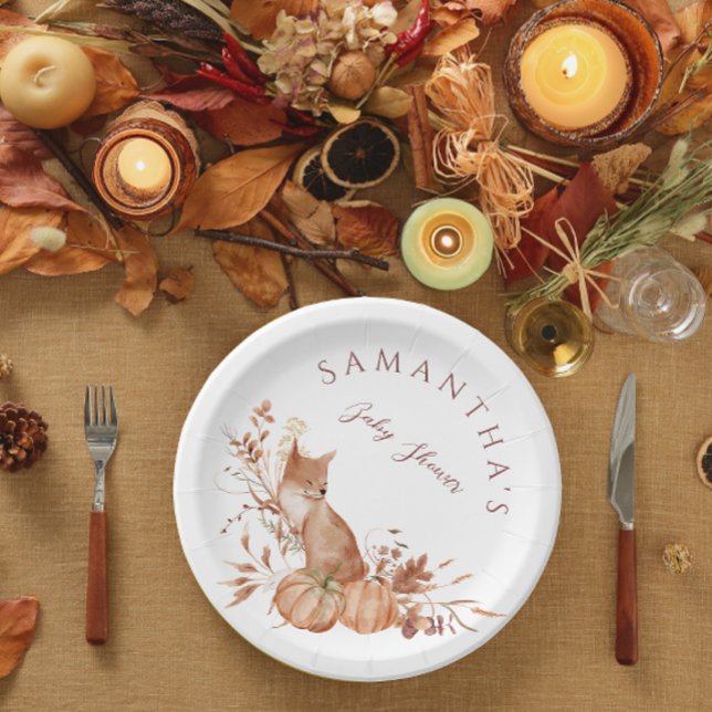 Rustic Beige Woodland Fox Pumpkin Party  Paper Plate (Creator Uploaded)