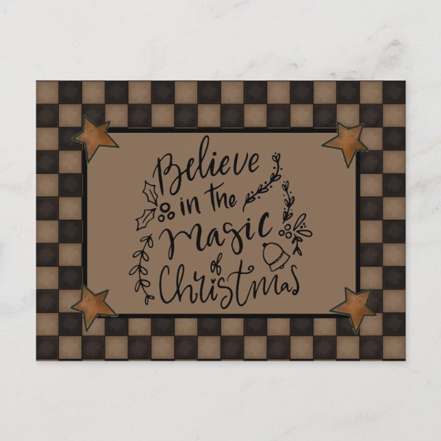 Rustic Believe in the Magic of Christmas Script  Holiday Postcard (Front)