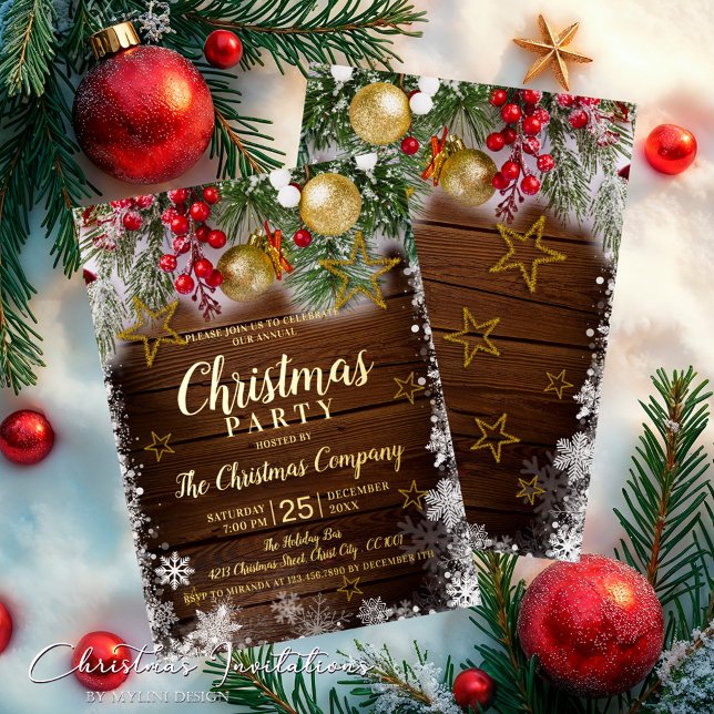 Rustic Berries Gold Baubles Stars Christmas Party (Creator Uploaded)