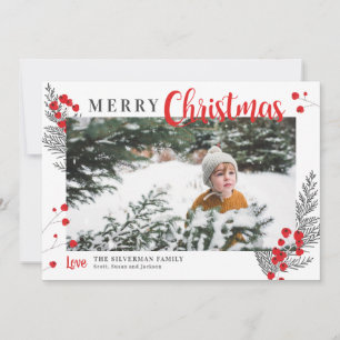 Rustic Berries White and Red Christmas Photo Holiday Card