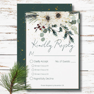 Rustic Berries Winter Floral Dinner Wedding RSVP Card