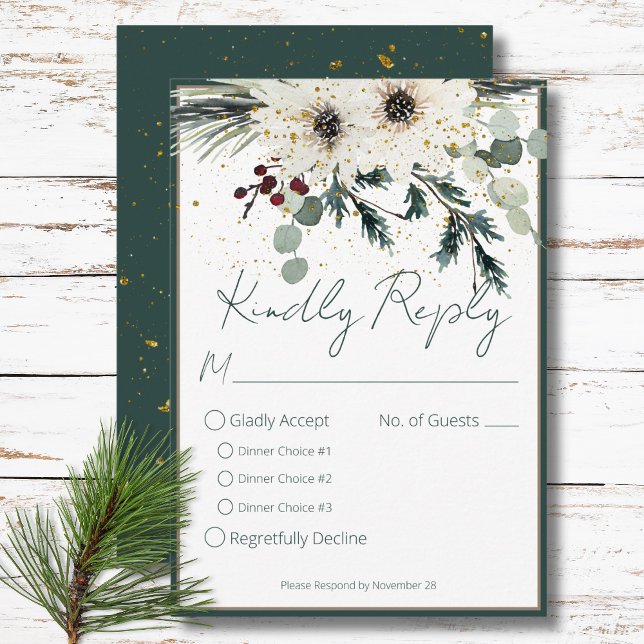 Rustic Berries Winter Floral Dinner Wedding  RSVP Card (Rustic Berries Winter Floral Dinner Wedding RSVP Card)
