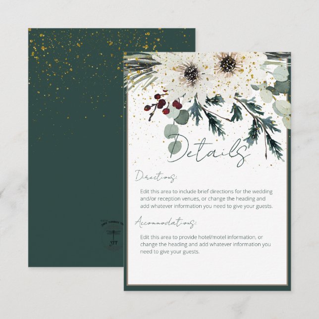 Rustic Berries Winter Floral Wedding Details Enclosure Card (Front/Back)