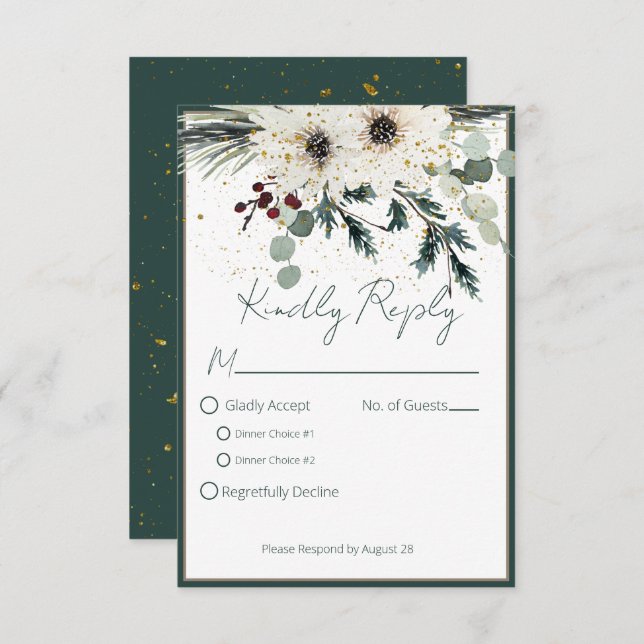 Rustic Berries Winter Floral Wedding  RSVP Card (Front/Back)