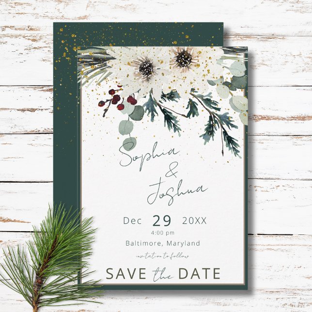 Rustic Berries Winter Floral Wedding Save The Date (Rustic Berries Winter Floral Wedding Save The Date)