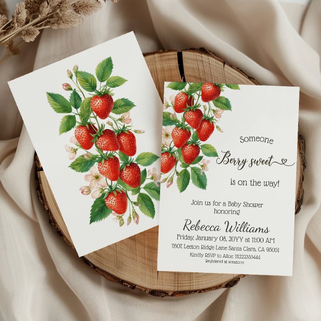 Rustic Berry Sweet Strawberry Red Baby Shower Invitation (Creator Uploaded)
