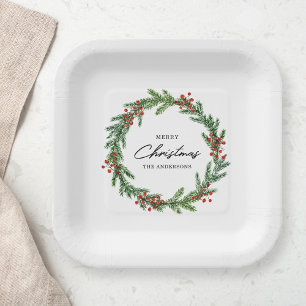 Rustic Berry Wreath Christmas Holiday Paper Plate