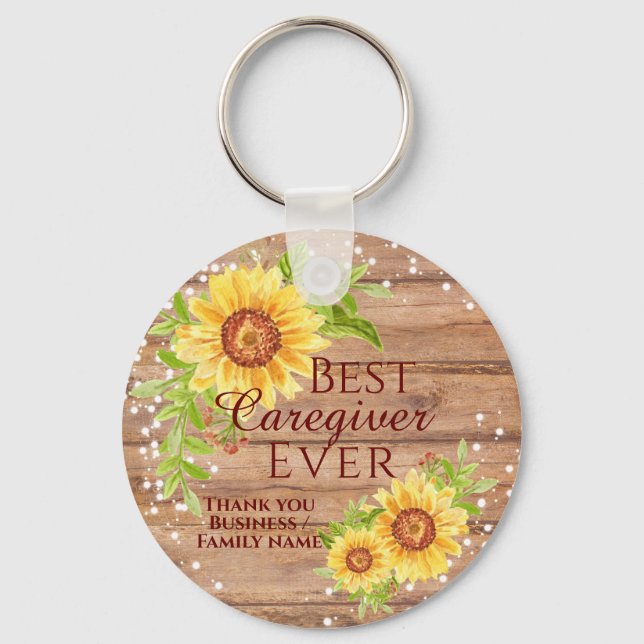 Rustic Best Caregiver Floral Sunflower  Key Ring (Front)