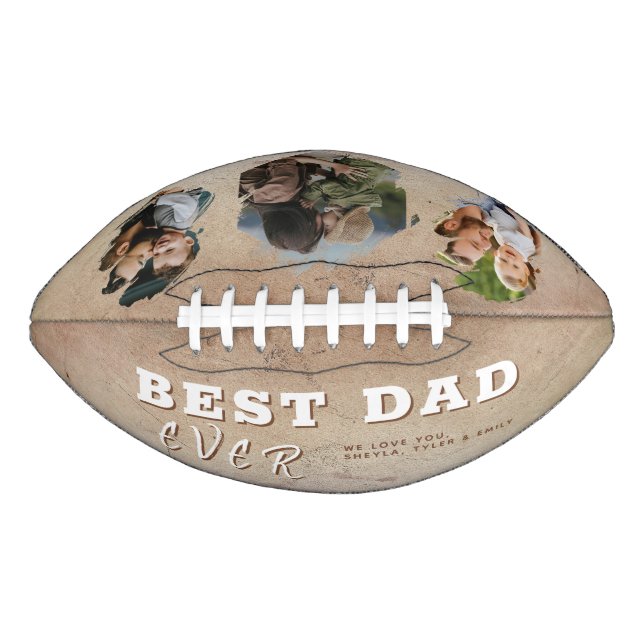 Rustic Best Dad 3 Photo Collage Father`s Day  American Football (Front)