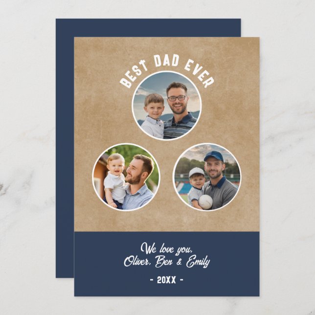 Rustic Best Dad 3 Photos Father`s Day Keepsake  Card (Front/Back)