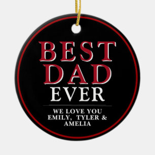 Rustic Best Dad Black Red Typography Photo Ceramic Tree Decoration